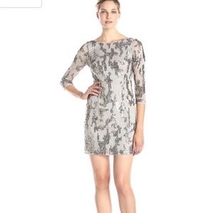 Adrianna Papell | Here There Beaded Silver Sequin Cocktail Dress